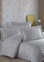 Çift Kişilik Poplin Premium Nakışlı Nev Diva Gri - Görsel 4