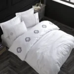 Elegant Nakışlı Pamuk Saten Çift Kişilik Nev Takımı Olimpos Beyaz
