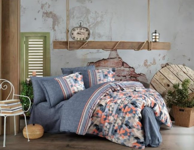 hobby-kingsize-poplin-nevresim-belinda-mavi-17058.jpg Kingsize Poplin Nev Arella Oranj - Görsel 1