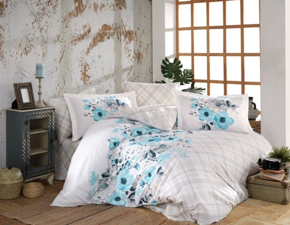 hobby-kingsize-poplin-nevresim-belinda-sari-17057.jpg Kingsize Poplin Nev Belinda Mavi - Görsel 1
