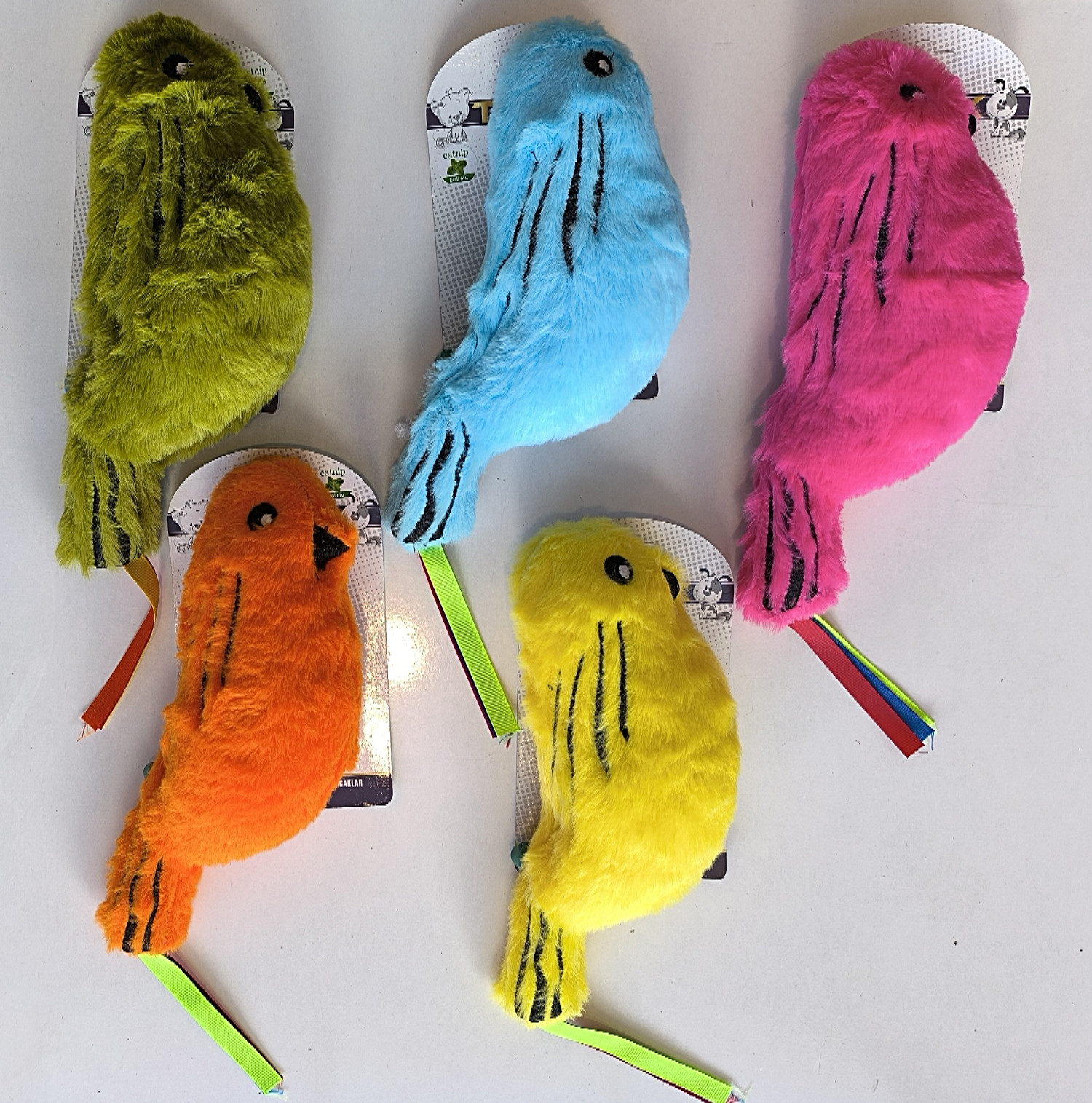img-20250318-143114-jpg.jpg Catnipli Zilli Peluş Kuş Kedi Köpek Oyuncağı Çeşitli Renklerde 8 cm x 30 cm - Görsel 1