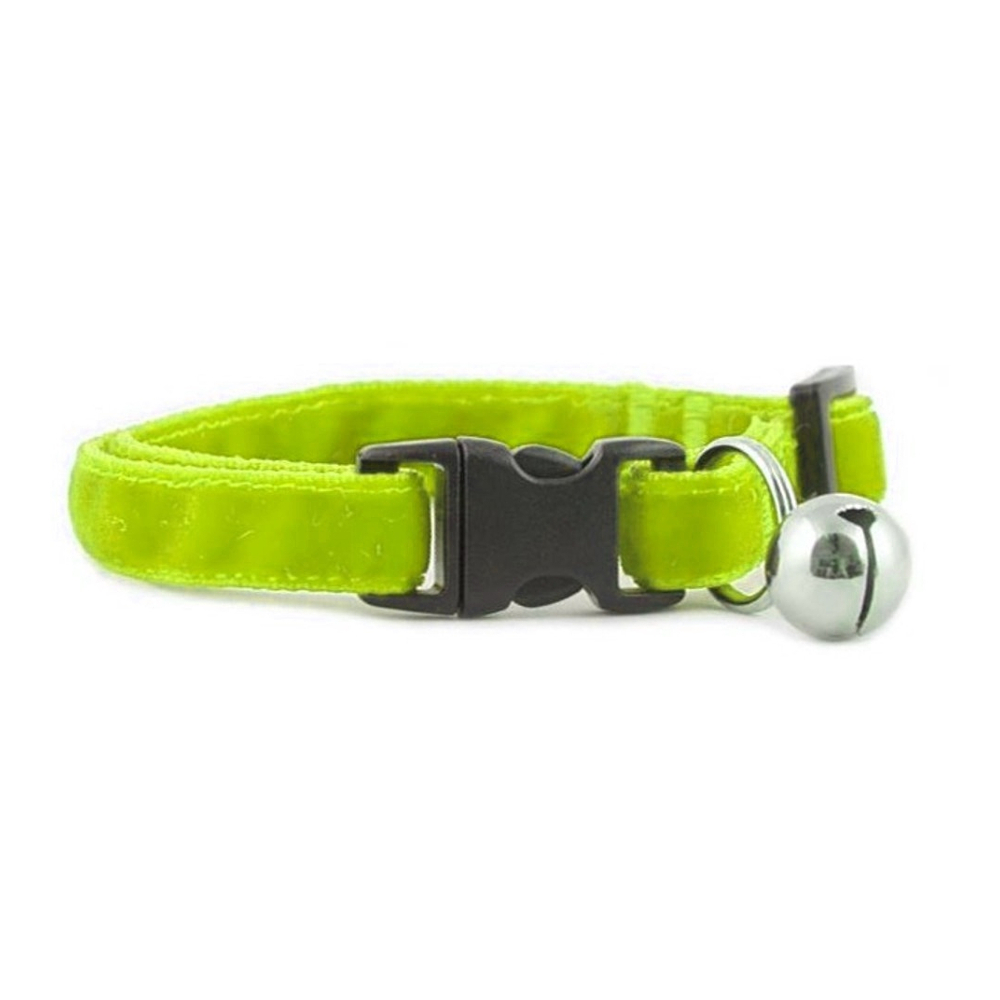 kadife-neon-jpg.jpg Kedi Boyun Tasması Kadife Dokulu Çanlı 1*30 cm Neon Sarı - Görsel 1
