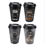 4 Adet Kahve Bardağı - Kapaklı Desenli 400ML