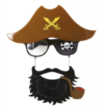 Kahve Renk Şapkalı Siyah Sakallı Pipolu Jack Sparrow Denizci Korsan Gözlüğü 24x25 cm - Görsel 2