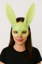 Karanlıkta Parlayan Fosforlu Tavşan Maskesi  Glow Bunny Masquerade Maske (32x22 cm) - Görsel 2