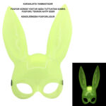 Karanlıkta Parlayan Fosforlu Tavşan Maskesi  Glow Bunny Masquerade Maske (32x22 cm) - Görsel 3