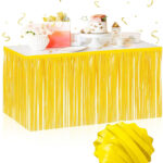 Kendinden Yapışkanlı Makaron Sarı Püsküllü Masa Eteği  75 x 275 cm Parti Süslemesi