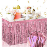 Kendinden Yapışkanlı Rose Gold Metalize Püsküllü Masa Eteği  75 x 275 cm Parti Süslemesi