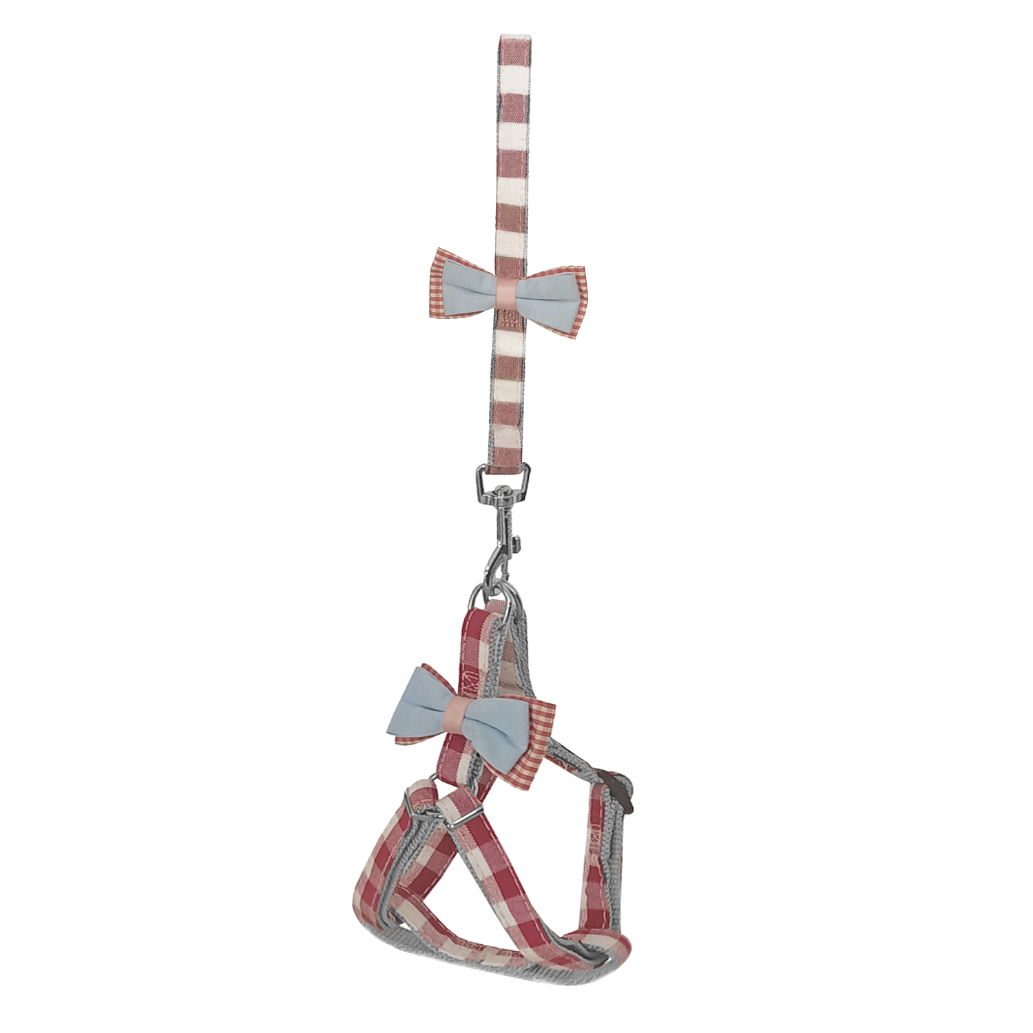kirmizi-ekose-3-png.png Köpek Göğüs Tasma Seti Ekose Desenli Papyonlu 1.5 cm*35-48 cm Kırmızı - Görsel 1