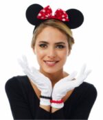Kırmızı Fiyonklu Minnie Mouse Tacı ve Beyaz Eldiven Seti - Görsel 2