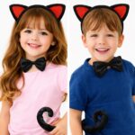 Kırmızı Kulaklı Kedi Kostüm Seti  Taç Papyon Kuyruk 3 Parça - Görsel 2