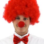 Kırmızı Renk Kıvırcık Afro Bonus Peruk Takma  ve Kırmızı B Seti