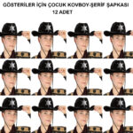 Kovboy Şerif Şapkası Siyah 12 Adet - Kostüm, Parti ve Gösteri Şapkası