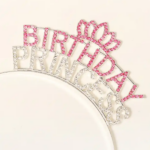 Kristal Taşlı Pembe Birthday Princess Yazılı Parti Tacı 19x11 cm - Görsel 3