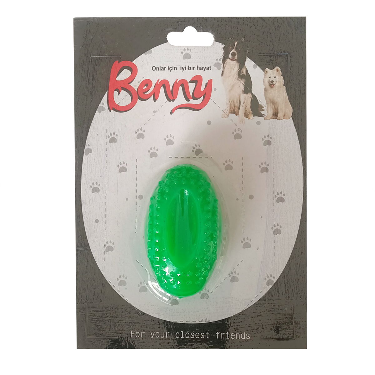 kurabiye-yesil-png.png Benny Köpek Oyuncağı Sert Elips Top 8 x 4.5 cm Yeşil - Görsel 1