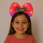 LED Işıklı Love Yazılı Fuşya Fiyonk Taç  Kız Çuk Parti Tacı