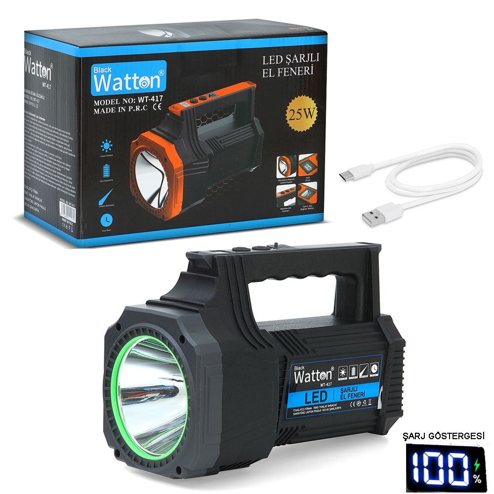 led-sarjli-el-feneri-25w-wat-18155-1.jpg LED ŞARJLI EL FENERİ 25W WATTON WT-417 - Görsel 1