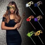Lüks Taşlı Saplı Maskeli B Maskesi Altın Renk 35 cm - Görsel 2