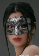 Maskeli B Antik Gri Gümüş Eskitilmiş Maske B Venedik - Görsel 4