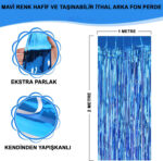 Mavi Renk Ekstra Metalize Parlak aklı Arka Fon Perde İthal A Kalite 1x2 Metre