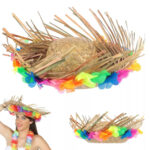 Naturel Renk Püsküllü Örme Hasır Hawaii Luau ha Şapka 13x36 cm - Görsel 2