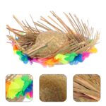 Naturel Renk Püsküllü Örme Hasır Hawaii Luau ha Şapka 13x36 cm - Görsel 3
