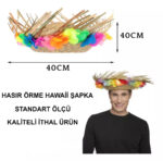 Naturel Renk Püsküllü Örme Hasır Hawaii Luau ha Şapka 13x36 cm - Görsel 4