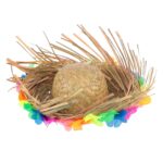 Naturel Renk Püsküllü Örme Hasır Hawaii Luau ha Şapka 13x36 cm - Görsel 5