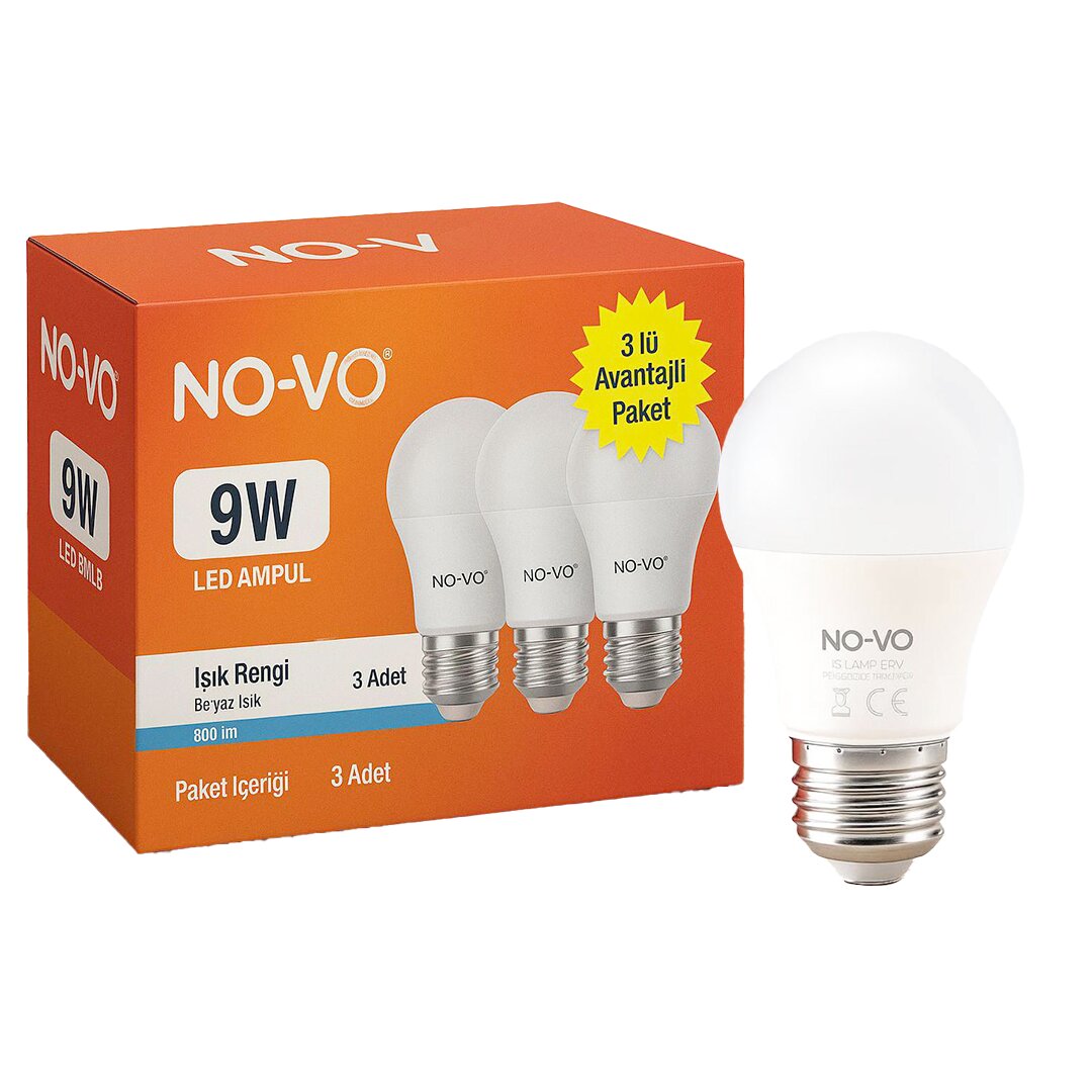 no-vo-3lu-avantaj-paket-26242-1.jpg NO-VO 3'lü Avantaj Paketi 9W LED Ampul - E27 Duy - Görsel 1