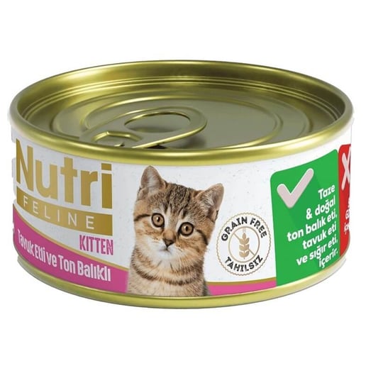 nutri-feline-kitten-tavuklu-ton-balikl-796486-jpg.jpg Nutri Feline Tahılsız Tavuk Etli Ve Ton Balıklı Yavru Kedi Konservesi 85gr - Görsel 1
