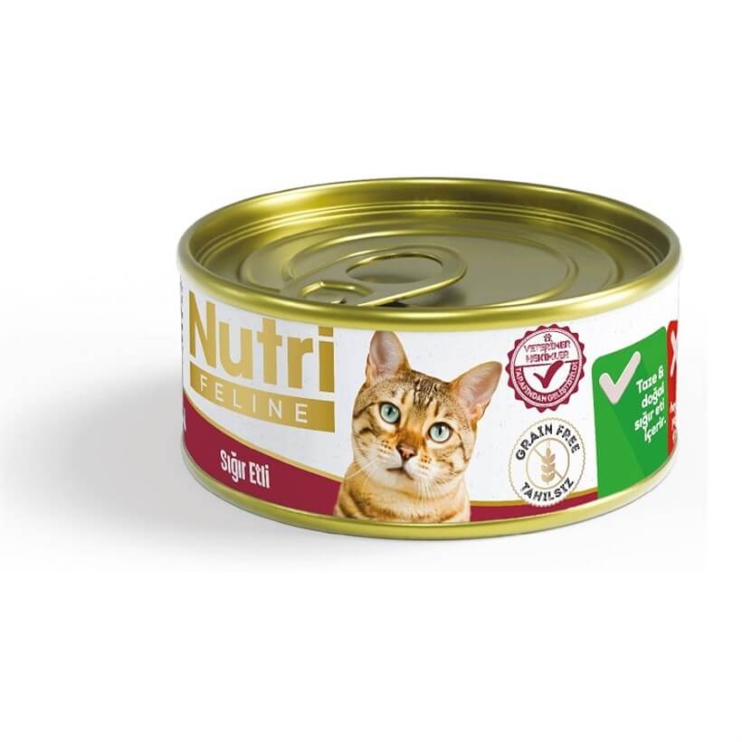 nutri-feline-tahilsiz-sigir-etli-kedi-b84-9c.jpg Nutri Feline Tahılsız Sığır Etli Kedi Konservesi 85 Gr - Görsel 1