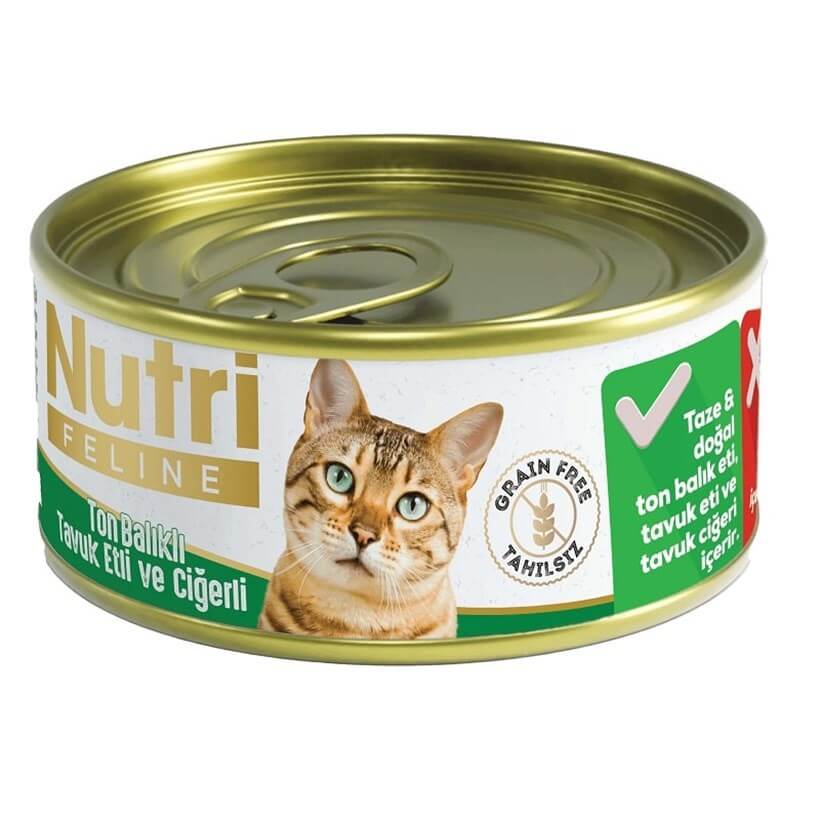 nutri-feline-tahilsiz-ton-balik-tavuk-fb3549.jpg Nutri Feline Tahılsız Ton Balık Tavuk Ciğerli Kedi Konservesi 85 Gr - Görsel 1
