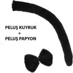 Peluş Siyah Renk Kuyruk ve Papyon Yetişkin Çuk Uyumlu - Görsel 3