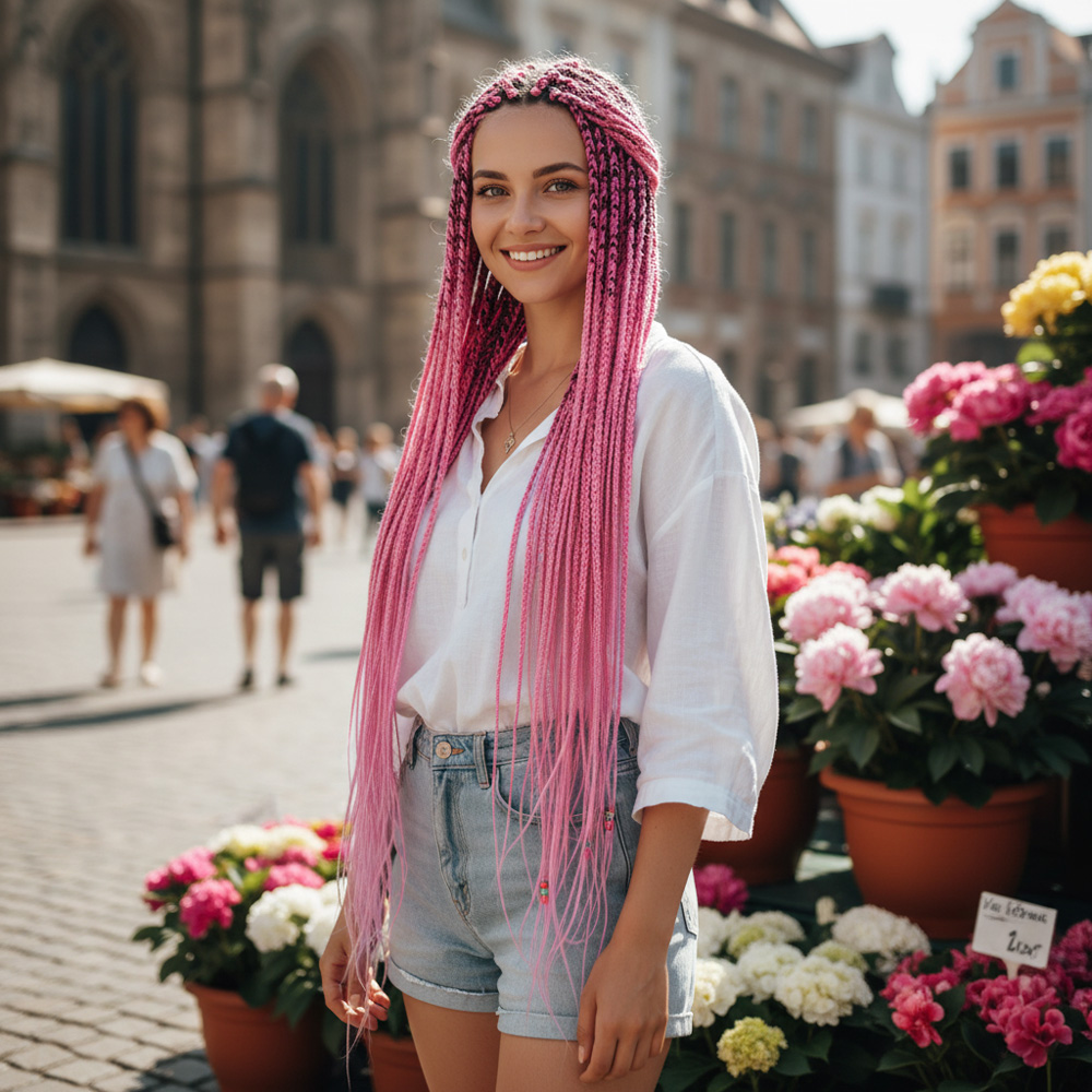 pink2a.jpg Afrika Örgüsü Ve Rasta İçin Sen / Şeker Pembesi - Görsel 1