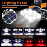 PS-888 Güçlü USB Şarj Edilebilir Profesyonel 8 Modlu 6000 Lümen 8 LED Su Geçirmez Kafa Lambası - Görsel 4