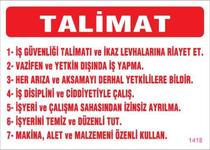pvc-ikaz-levhasi-25x35-kod-1418-12177.jpg İş Güveliği Talimatları Levhası - Görsel 1