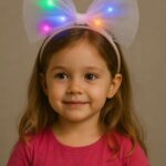 Rengarenk Led Işıklı Fiyonk Şekilli Tül Parti Tacı Beyaz Renk 25x25 cm