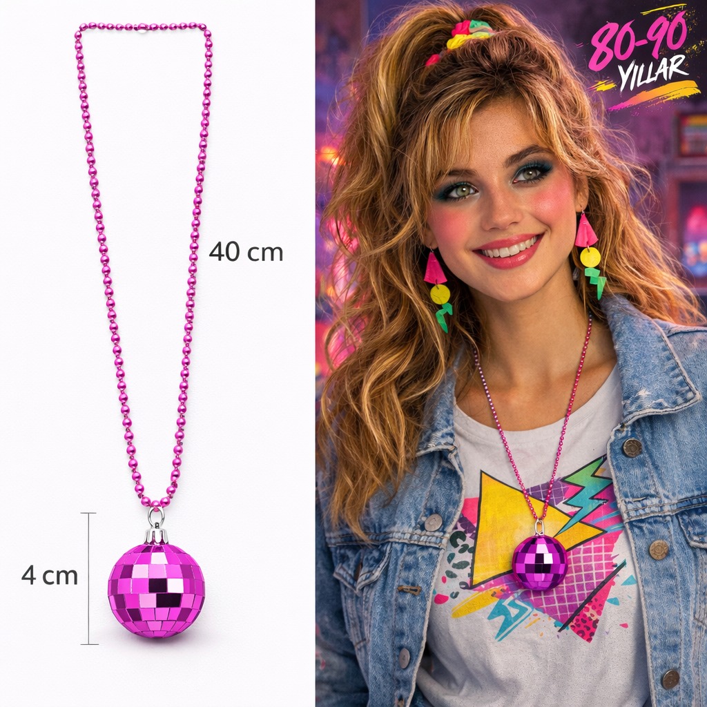 retro-disko-topu-sekilli-80-39-ler-90-39-lar-fusya-pembe-renk-resim-5443.jpg Retro Disko Topu Şekilli 80'ler 90'lar Fuşya Pembe Renk Plastik Kolye - Görsel 1