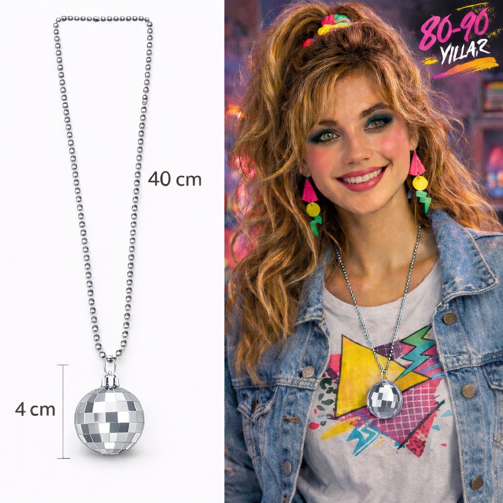 retro-disko-topu-sekilli-80-39-ler-90-39-lar-gumus-renk-plasti-resim-5442.jpg Retro Disko Topu Şekilli 80'ler 90'lar Gümüş Renk Plastik Kolye - Görsel 1