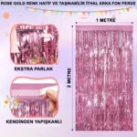 Rose Gold Renk Ekstra Metalize Parlak aklı Arka Fon Perde İthal A Kalite 1x2 Metre