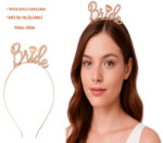Rose Gold Renkli Taşlı Bride Gelin Tacı  El Yazısı Yazı Tipiyle