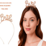 Rose Gold Renkli Taşlı Bride Gelin Tacı  El Yazısı Yazı Tipiyle