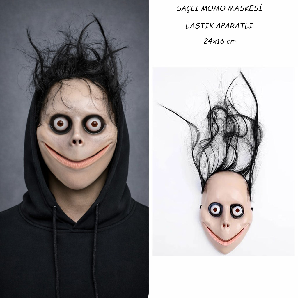 sacli-momo-korku-maskesi-24x16-cm-resim-3374.jpg lı Momo Korku Maskesi 24x16 cm - Görsel 1