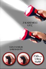 Şarjlı 10w Projektör Led El Feneri 2 Mod Aydınlatmalı Uzun Menzil Güvenlik Bekçi Polis Feneri Işıldak - Görsel 2