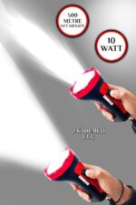 Şarjlı 10w Projektör Led El Feneri 2 Mod Aydınlatmalı Uzun Menzil Güvenlik Bekçi Polis Feneri Işıldak - Görsel 3