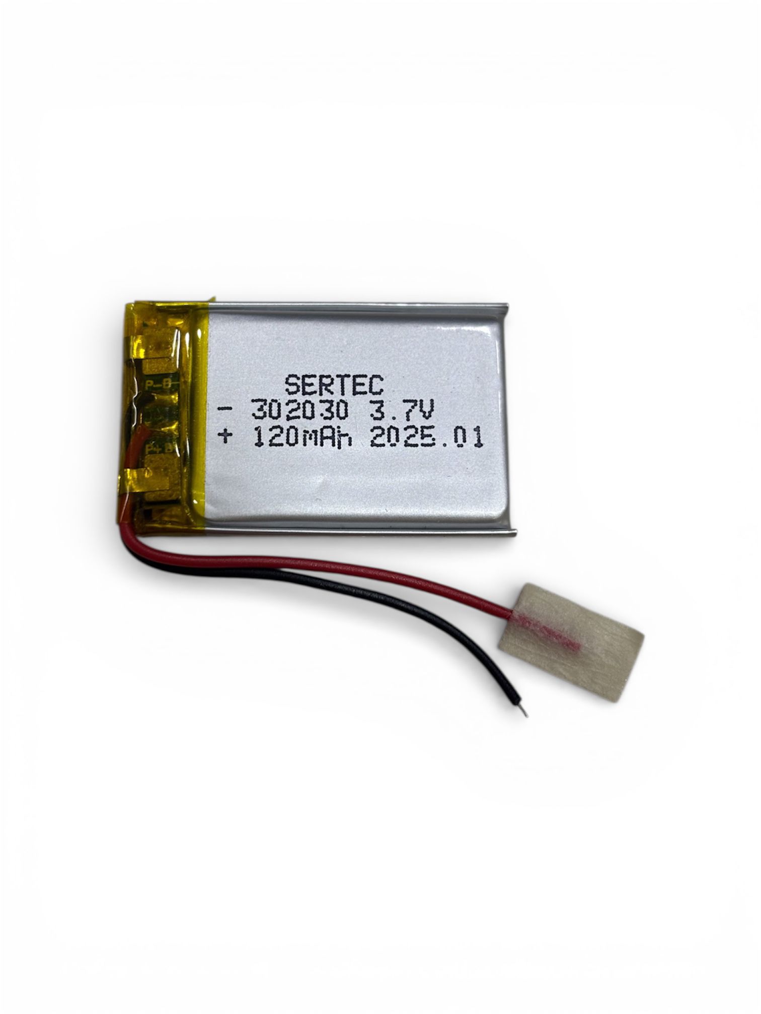 sertec-302030-3-7v-120-mah-li-18058-1.jpg Sertec 302030 3.7V 120 mAh Koruma Devreli Li-Po Pil - Görsel 1