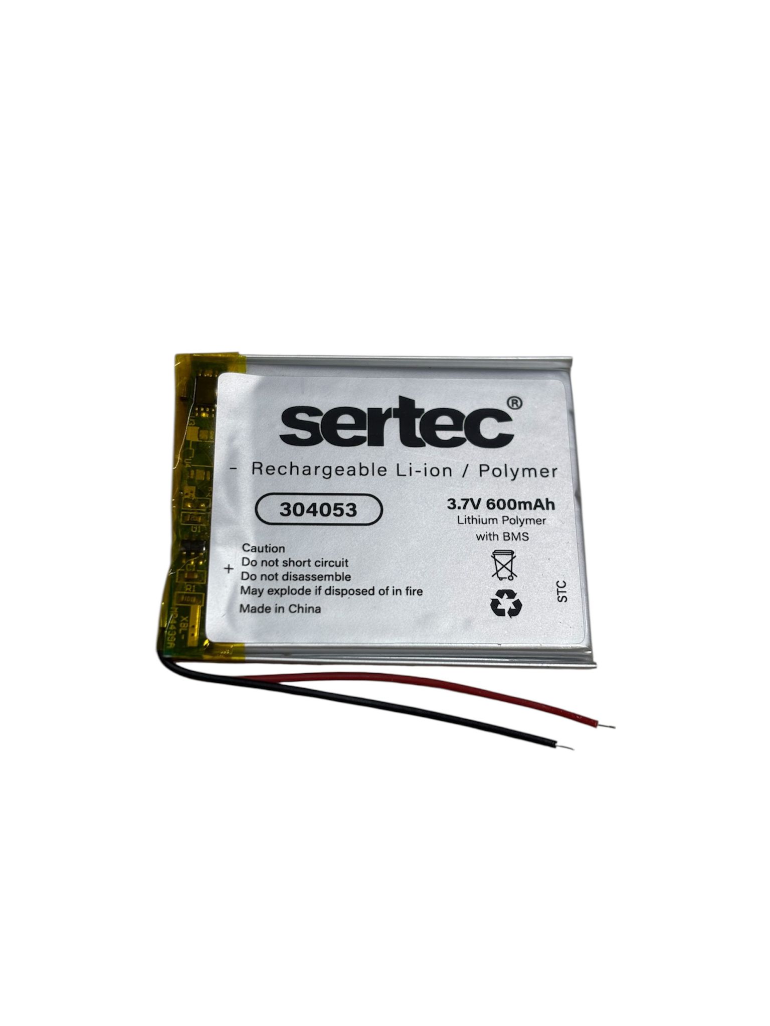sertec-304053-3-7v-600-mah-li-9979-1.jpg Sertec 304053 3.7V 600 mAh Koruma Devreli Li-Po Pil - Görsel 1