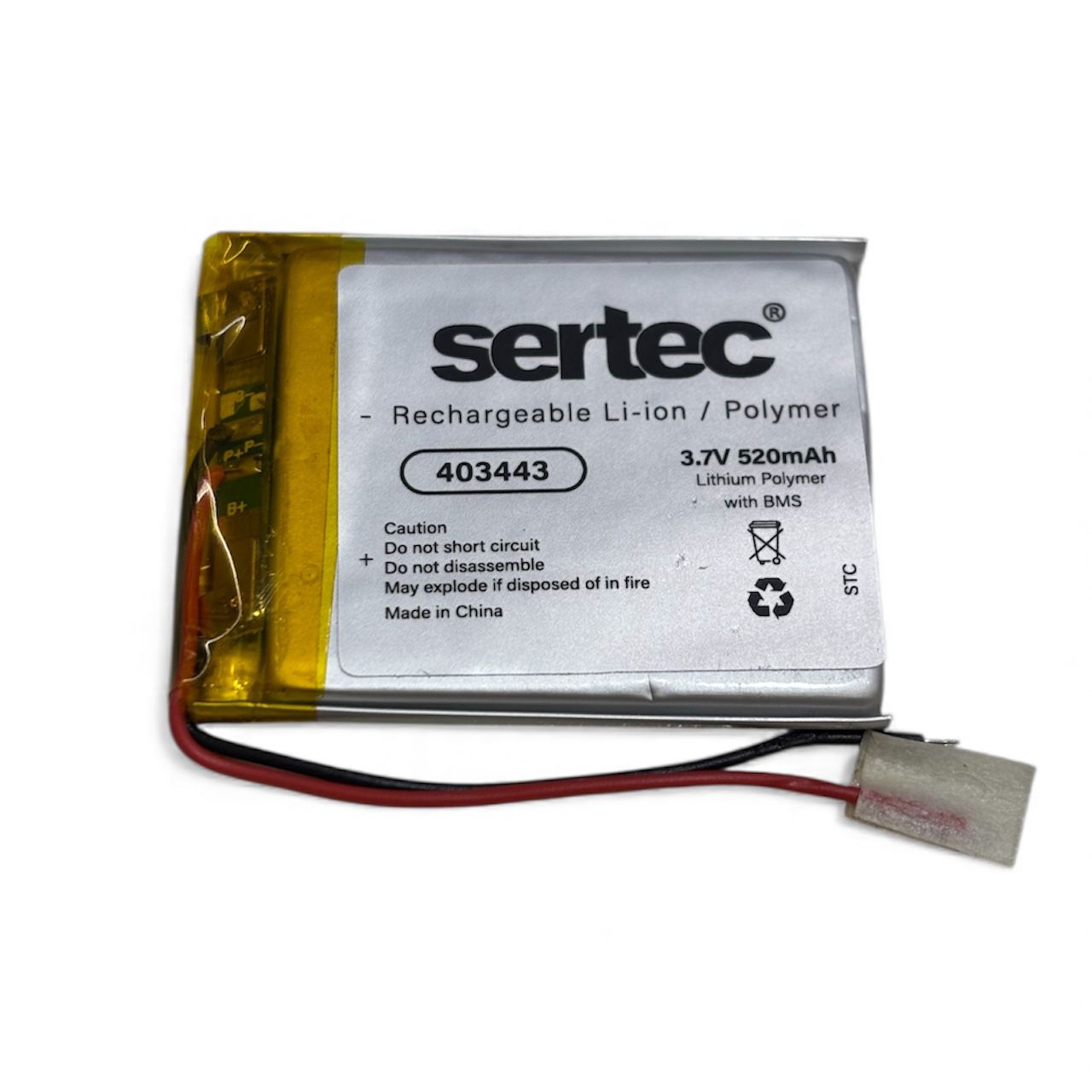 sertec-403443-3-7v-520-mah-li-9969-1.jpg Sertec 403443 3.7V 520 mAh Koruma Devreli Li-Po Pil - Görsel 1