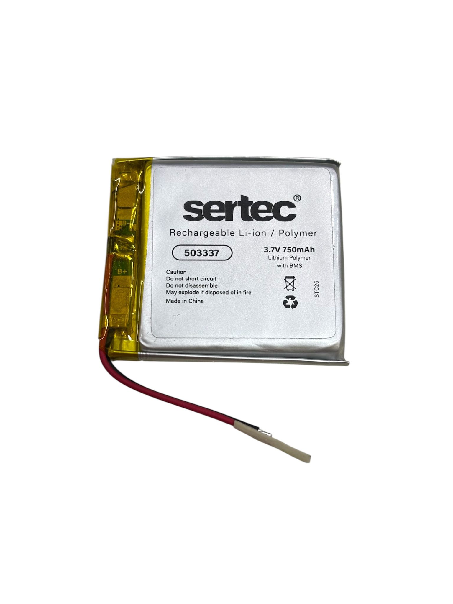 sertec-503337-3-7v-750-mah-li-27175-1.jpg Sertec 503337 3.7V 750 mAh Koruma Devreli Li-Po Pil - Görsel 1