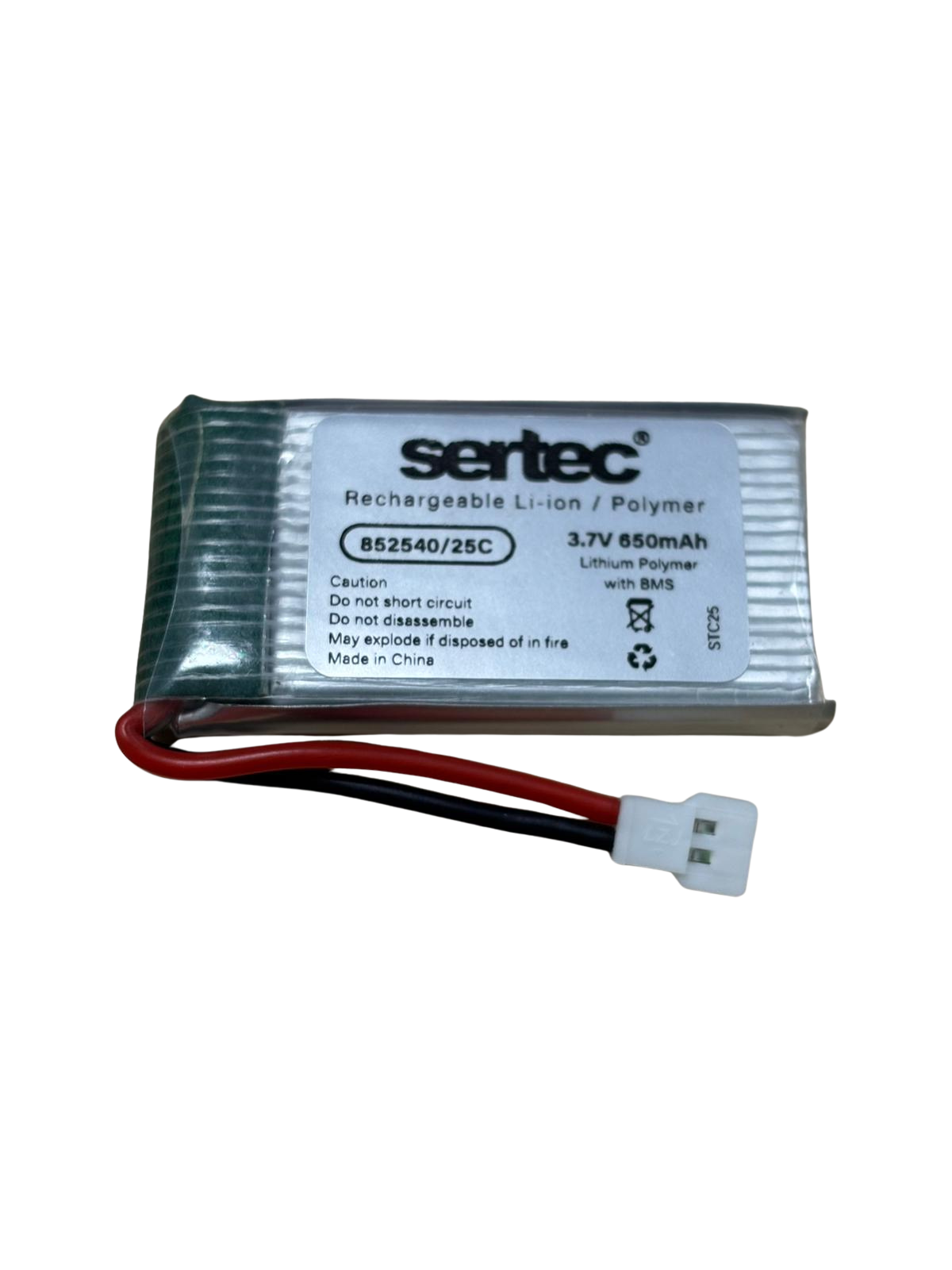 sertec-852540-3-7v-650ma-9883-1.png Gene 852540 3.7V 650 mAh 20C Soketli Li-Po Pil - Görsel 1